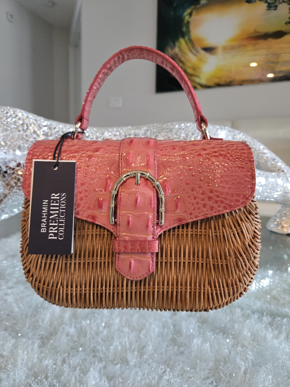 Brahmin RARE Maisie Wicker Genuine Leather Satchel NWT